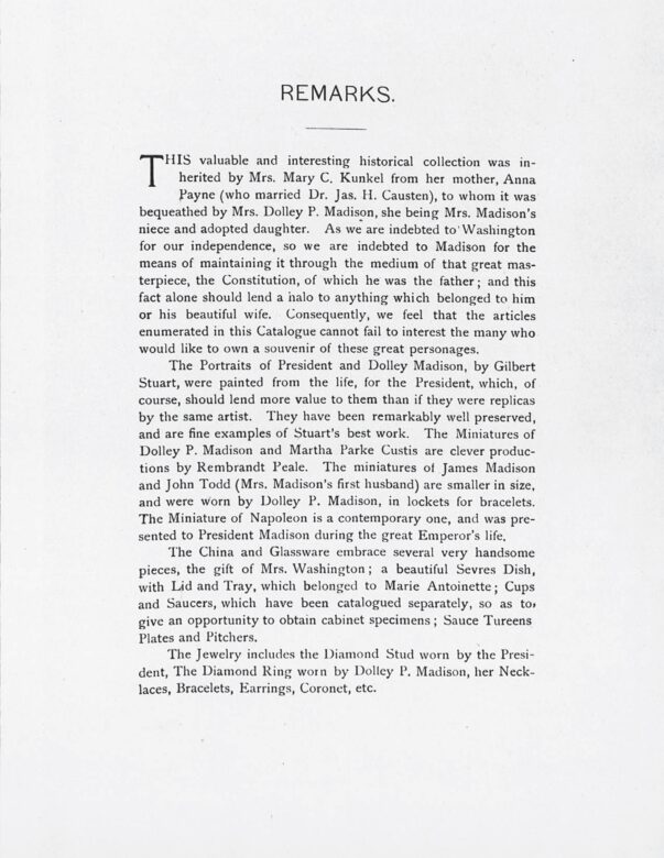 Dolley Madison Estate Sale Catalog White House Historical Association