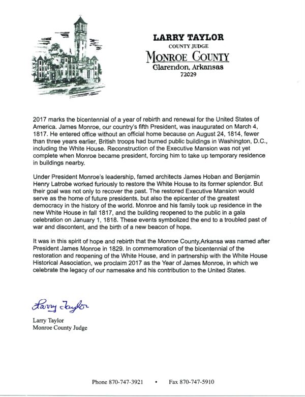 Monroe County, Arkansas, Proclamation White House Historical Association