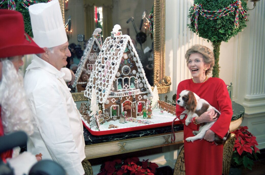 Gingerbread at the White House: Nancy Reagan and Rex with the
