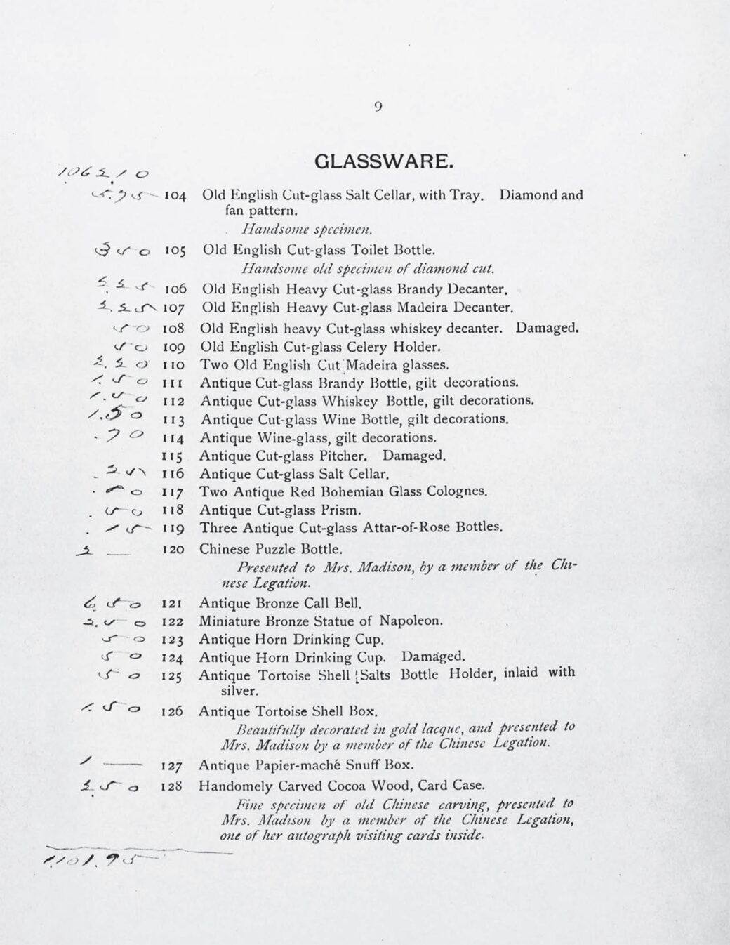 Dolley Madison Estate Sale Catalog Photo 13 White House Historical