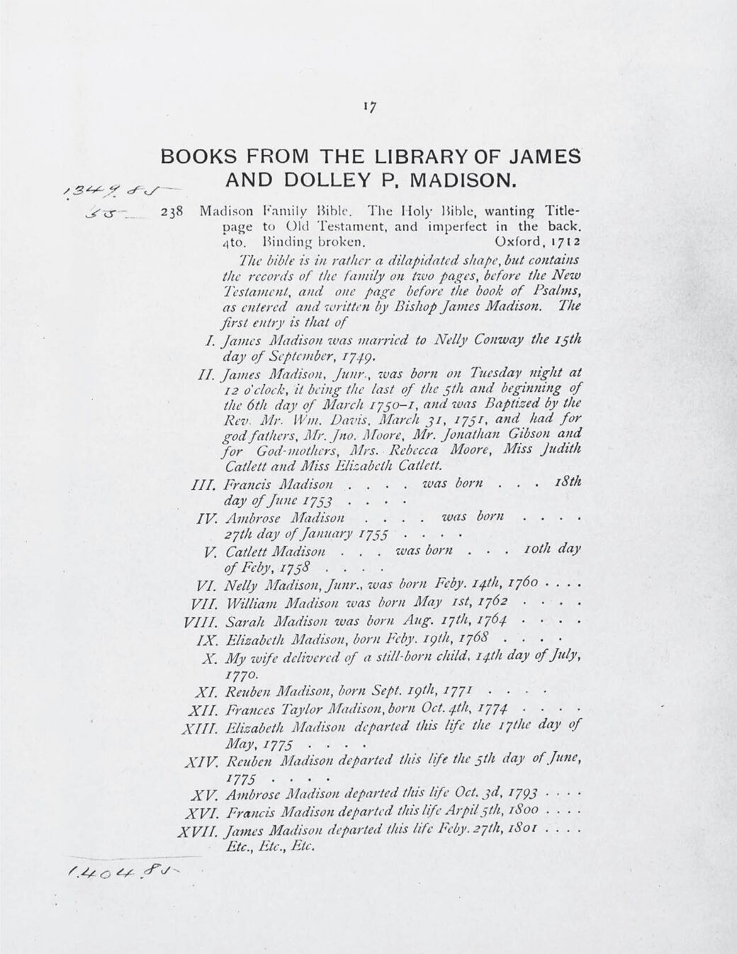 Dolley Madison Estate Sale Catalog Photo 21 White House Historical