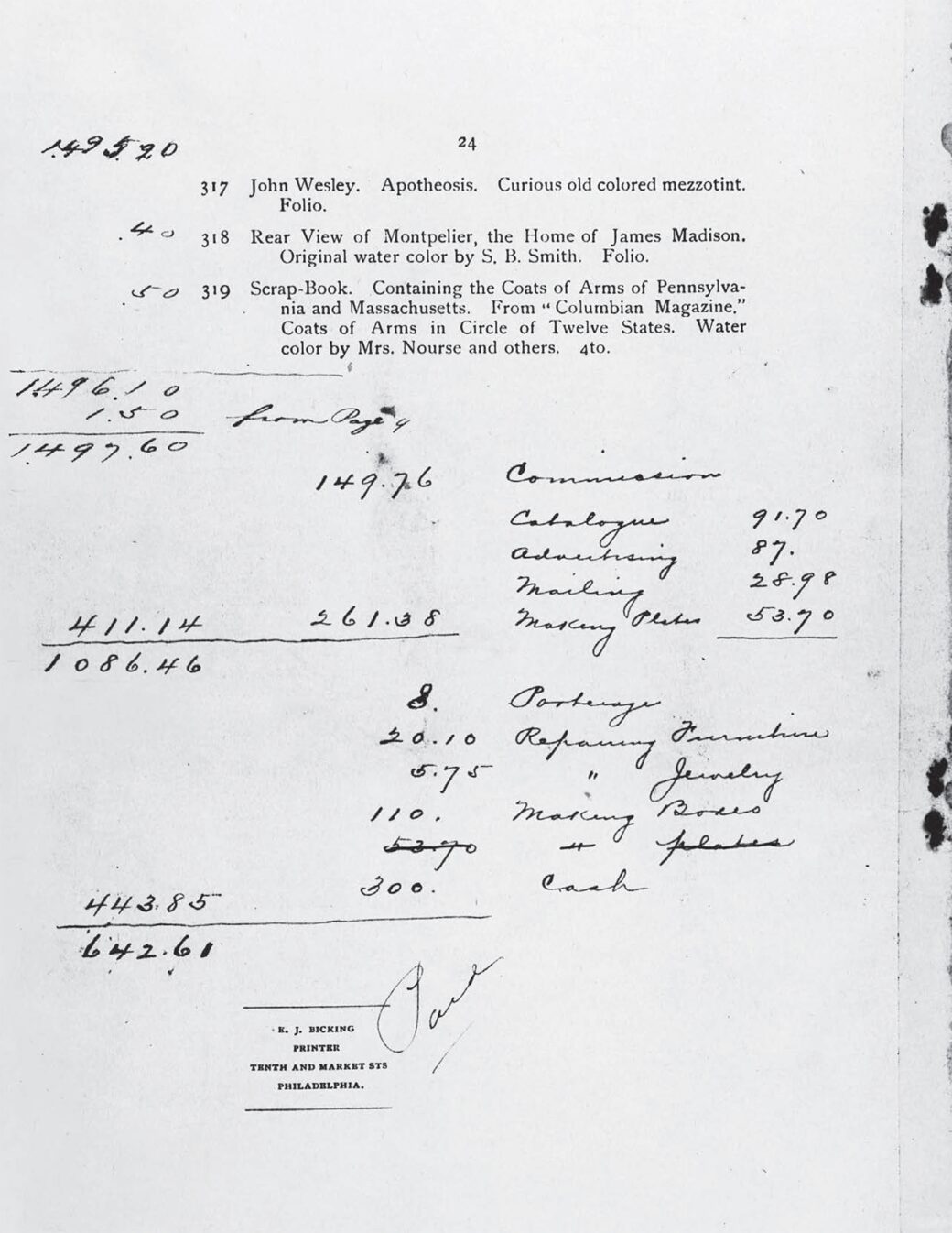 Dolley Madison Estate Sale Catalog Photo 28 White House Historical