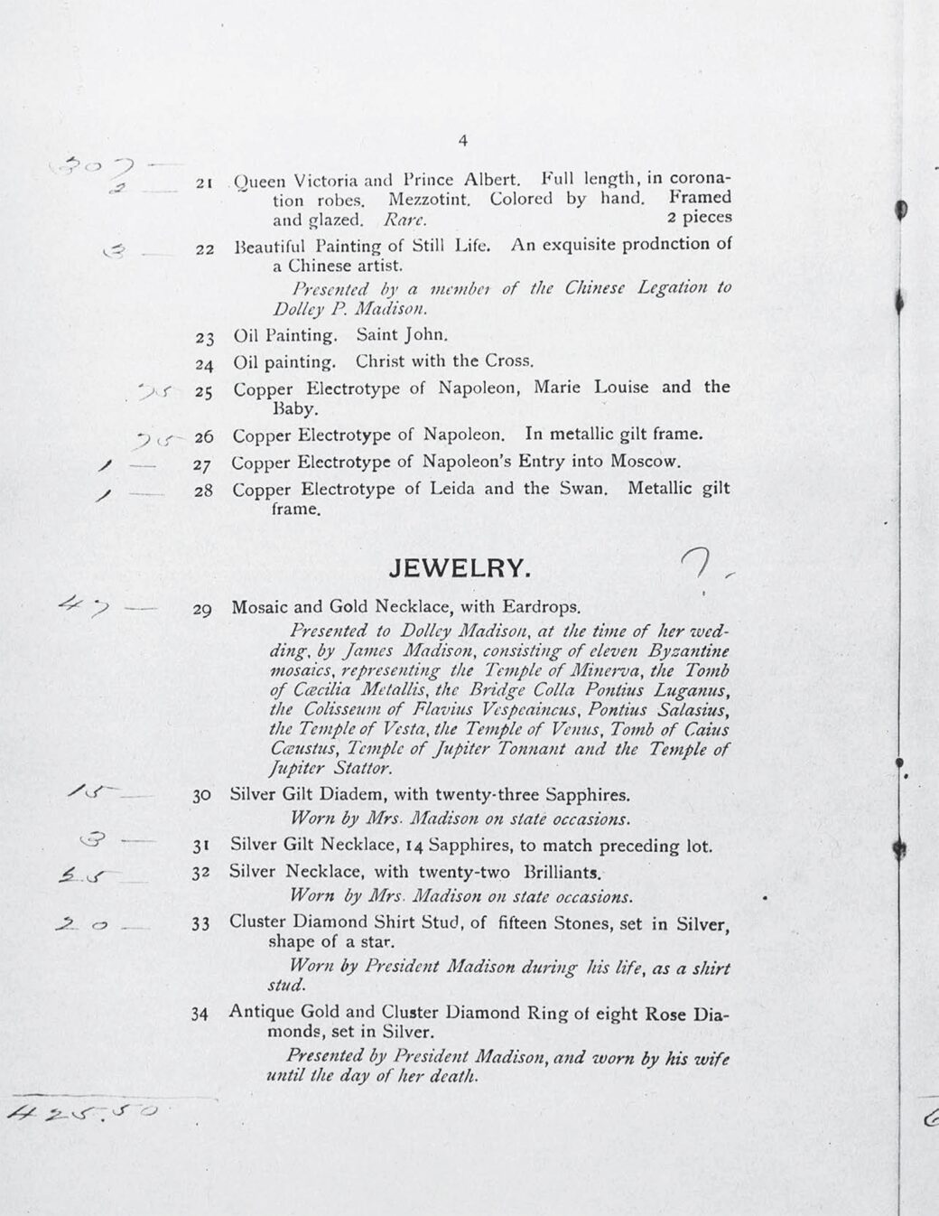 Dolley Madison Estate Sale Catalog Photo 8 White House Historical