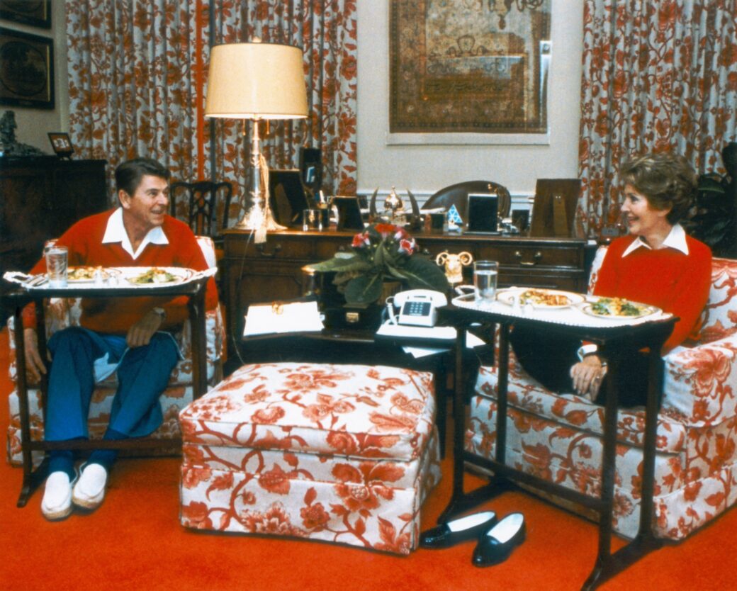 President and Mrs. Reagan Eat Dinner in the Second Floor Study White